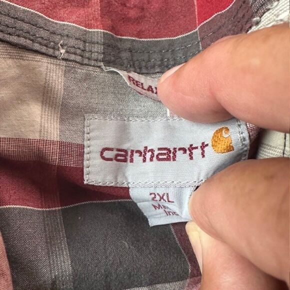 Carhartt Charcoal Gray / Red / White Plaid SS Button Top in Size 2XL - Picture 3 of 5